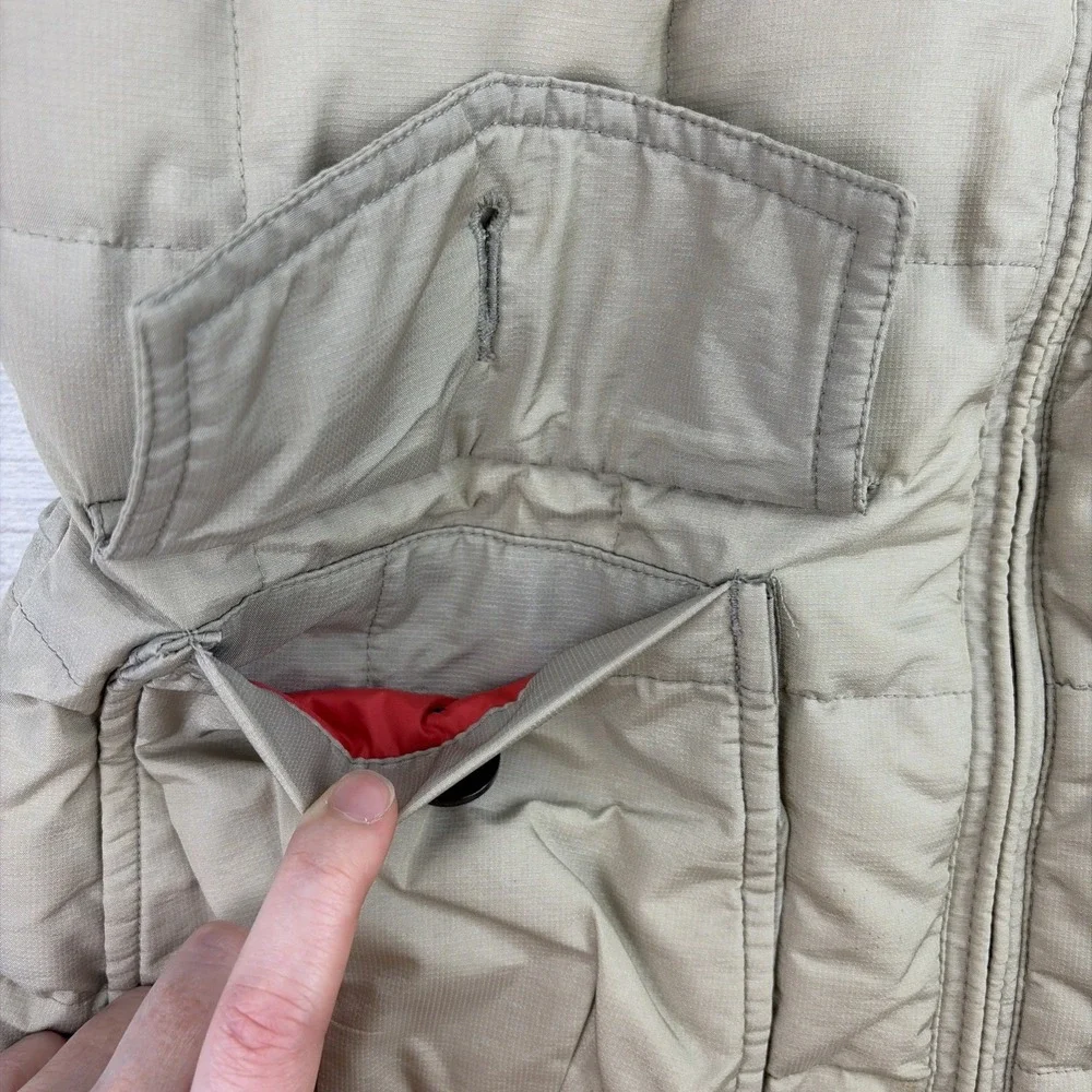 Eddie Bauer Women's Petite XS Goose Down Puffer Vest Taupe Full Zip Safari